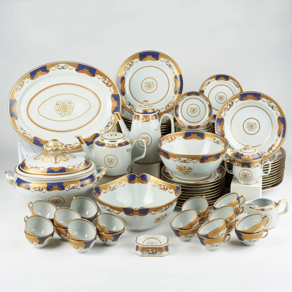 Mottahedeh Rockefeller Golden Butterfly Porcelain Dinner Service